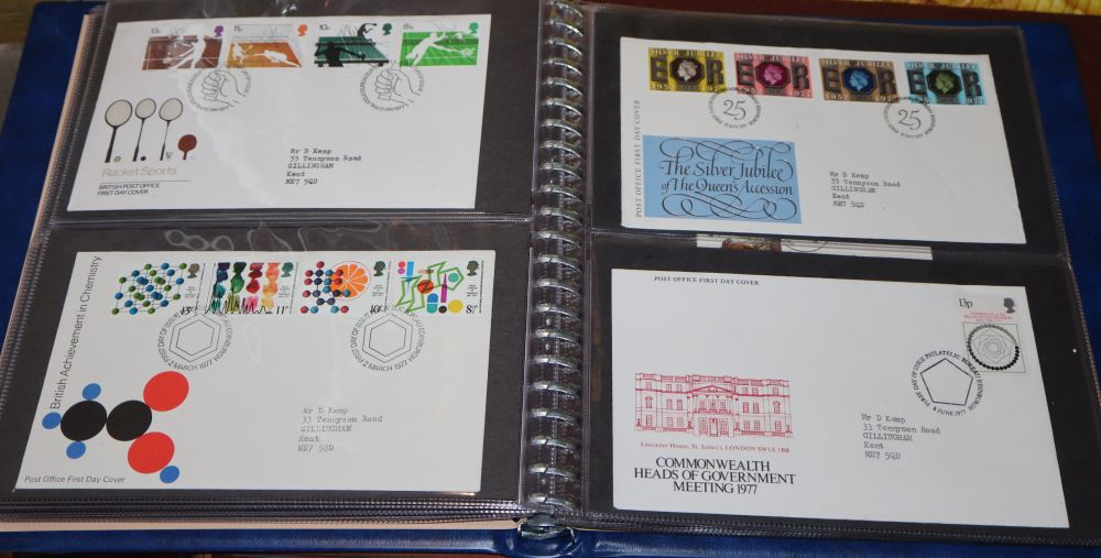 Two albums of UK commemorative stamps, George VI to Queen Elizabeth II and five albums of First Day covers and unused stamp sets